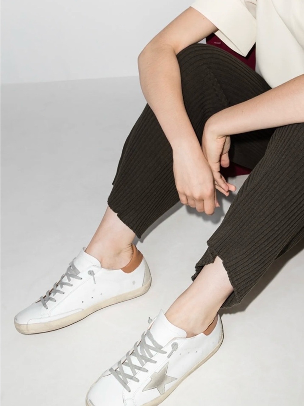 Golden Goose Superstar Low Top Sneaker W9.5White/Light Tan,EUC